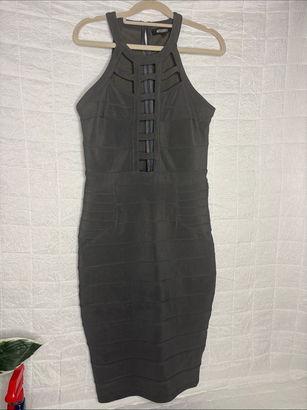 Missguided Charcoal Gray Cutout Halter Midi Dress small.